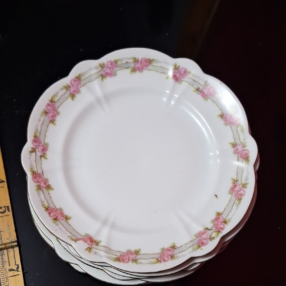 Other - Vintage Scalloped Bone China Plates - Pink Rose Garland & Gold Rim - Set of 6